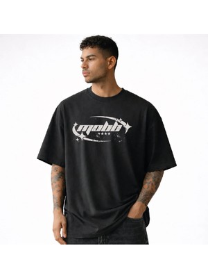 Oversize Siyah Baskılı Erkek Tişört