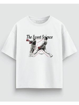 The Sweet Science Boks Baskılı Oversize Tişört %100 Pamuk Unisex Streetwear