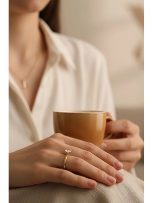 Stil Incisi/xupıng Jewelry 14 Ayar Altın Kaplama Tek Taş Yüzük