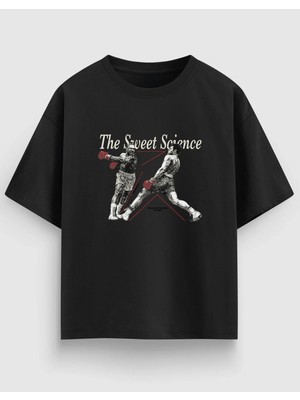 The Sweet Science Boks Baskılı Oversize Tişört %100 Pamuk Unisex Streetwear