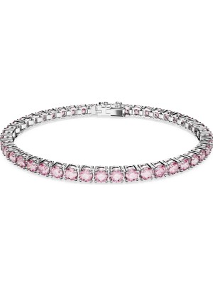 Swarovski Matrix Tennis Bileklik Round Cut Pembe Rodyum Kaplama M