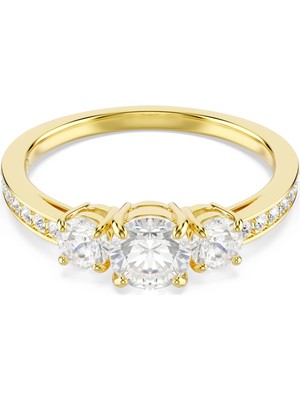 Swarovski Stilla Attract Kokteyl Yüzük Yuvarlak Kesim Beyaz Sari Altin Rengi Kaplama 58