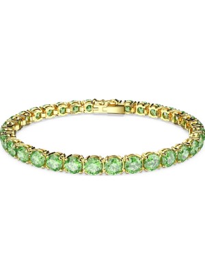 Swarovski Matrix Tennis Bileklik Round Cut Yeşil Sari Altin Rengi Kaplama L