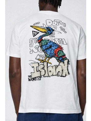 Erkek Oversize Sırt Baskılı Beyaz Tişört %100 Pamuk Graffiti Streetwear