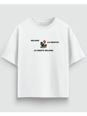 Beyaz Oversize Wilson Baskılı Tişört