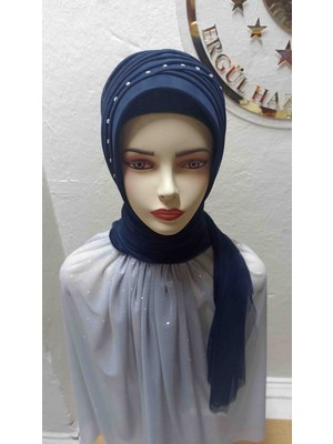 Ergül Hazır Duvak Simsiz Koyu Lacivert Nuray Hazir Turban,hazır Duvak,hazır Şal,abiye Şal, Düğün,sünnet,mezuniyet