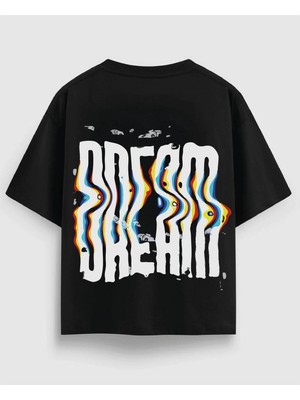 Siyah Oversize Baskılı Erkek Tişörtü