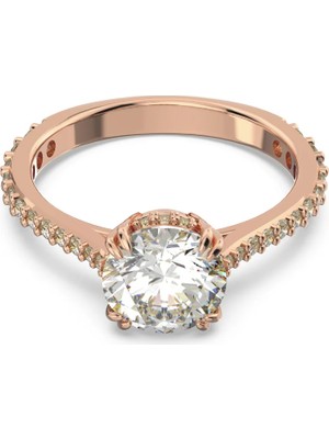 Swarovski Constella Round Pave Yüzük Princess Cut Beyaz Pembe Altin Rengi Kaplama 60
