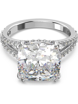 Swarovski Stilla Kokteyl Yüzük Kare Kesim Pavé Beyaz Rodyum Kaplama 52