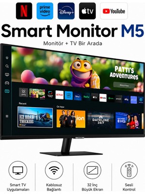 Samsung Akıllı Tizen Işletim Sistemli 32 Inç Full Hd LED Monitör Hoparlörlü Wi-Fi Bluetooth Destekli Çok Amaçlı Ekran, Akıllı Tv,  1920 x 1080 Çözünürlük