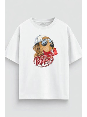 Oversize Köpek Grafik Baskılı Unisex Tişört %100 Pamuk Streetwear