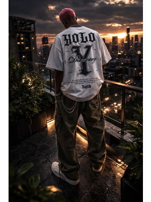 Oversize Bisiklet Yaka Beyaz Tişört – Sırt Baskılı Yolo Tasarım %100 Pamuk Unisex Streetwear