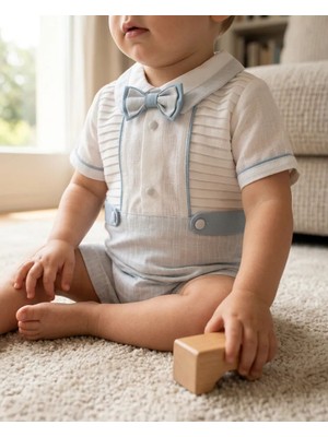 Mutlu Bebe Bulvar Erkek Bebek %100 Pamuklu Papyonlu Bayramlık Tulum - Kısa Kollu Mevlüt ve Özel Gün  Bayramlık Kıyafeti