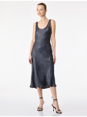 Koton Kolsuz U Yaka Slim Fit Saten Midi Abiye Elbise