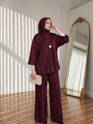 Lubiti Modal Kumaş Taş Baskılı Kimono Takım