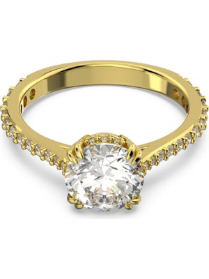 Swarovski Constella Round Pave Yüzük Princess Cut Beyaz Sari Altin Rengi Kaplama 52