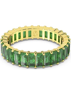 Swarovski Matrix Yüzük Baguette Cut Yeşil Sari Altin Rengi Kaplama 62