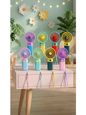 Wolawood Çiçekli ~ Meyveli Tema / Mini El Fanı 3•hız Kademeli USB Şarjlı, Asmalı, Bileklikli, Çantada Taşınabilir § Premium Seri Vantilatör Kaliteli Ultra Güçlü Minik Pervane