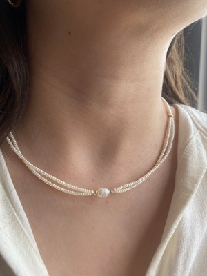 Anetta Jewelry Inci Ikili Sıra Tasarım Kadın Boncuk Kolye(Kapama ve Kilit Çeliktir.)
