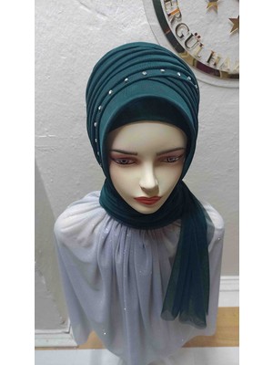 Ergül Hazır Duvak Simsiz Zümrüt Yeşili Nuray Hazir Turban,hazır Duvak,hazır Şal,abiye Şal, Düğün,sünnet,mezuniyet