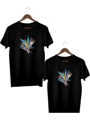 Nigrum Pardus Nıgrum Pardus Özel Seri Renkli Tüyler Baskılı %100 Pamuk Anne-Çocuk Kombini T-Shirt