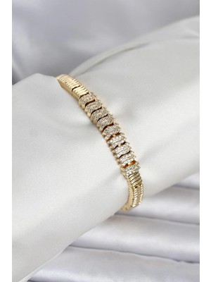 Marsilyan Pirinç Gold Renk Zirkon Taşlı Kadın Bileklik - TJ-BB8400