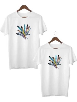 Nigrum Pardus Nıgrum Pardus Özel Seri Renkli Tüyler Baskılı %100 Pamuk Anne-Çocuk Kombini T-Shirt