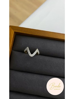 Vip Gold Zirkon Taşlı Ayarlanabilir V Model Kararmaz Çelik Modern Yüzük