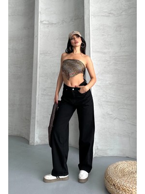 Luord - Store Palazzo Straight Enzim Süper Taş Yıkama Jeans Pantolon Siyah D2008