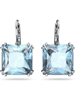 Swarovski Millenia Drop Küpe Square Cut Mavi Rodyum Kaplama