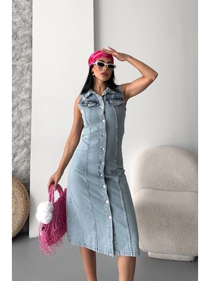 Luord - Store Sıfır Kol Kar Yıkama Tunik Ceket Mavi D2520
