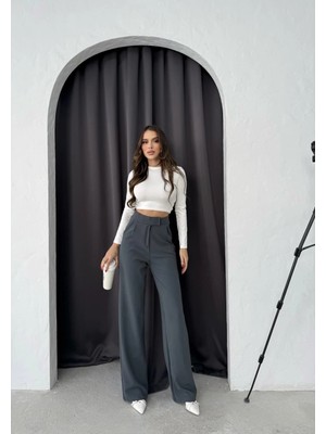 Luord - Store Cırtlı Pantolon Krep Füme Pt