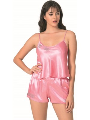 Luord - Store Koyu Pembe Saten Babydoll Şort Takımı