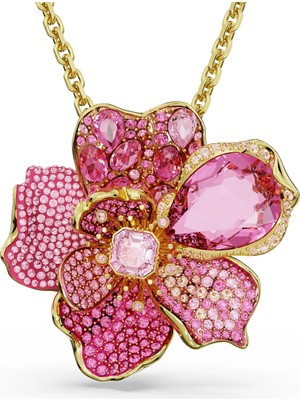 Swarovski Florere Broş Kolye Pave Flower Sari Altin Rengi Kaplama