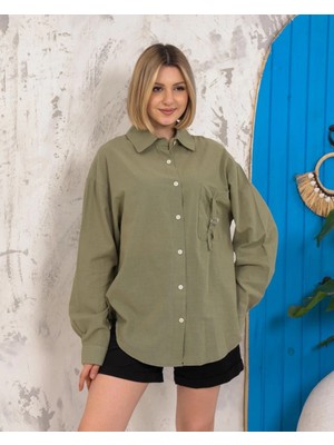 Luord - Store Relax Fit Keten Gömlek Haki S255349
