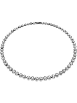 Swarovski Una Kolye Round Cut Long Beyaz Rutenyum Kaplama