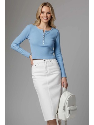 Luord - Store Çıtçıt Detaylı Bluz Mavi T4343
