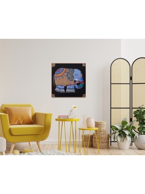 Galeri Mavi “fil Iı” Imzalı Özgün El Yapımı Akrilik Tablo 50X50 cm Kanvas Modern Dekoratif Çerçevesiz
