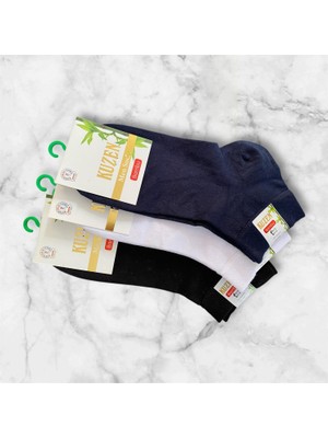 Miyakidsworld Bambu Erkek Yarım Konç Dikişsiz Çorap 3 Lü Paket -Terletmez- Siyah-Beyaz-Lacivert
