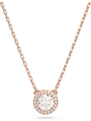 Swarovski Constella Kolye Round Cut Pave Beyaz Pembe Altin Rengi Kaplama