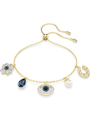 Swarovski Symbolica Bileklik Clover Evil Eye & Horseshoe Mavi Sari Altin Rengi Kaplama