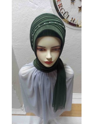 Ergül Hazır Duvak Simsiz Kına Yeşili Nuray Hazir Turban,hazır Duvak,hazır Şal,abiye Şal, Düğün,sünnet,mezuniyet