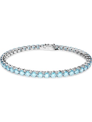 Swarovski Matrix Tennis Bileklik Round Cut Mavi Rodyum Kaplama L