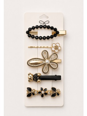 My Takı Store Yeni Trend 5 Li Siyah Gold Pens Toka Seti