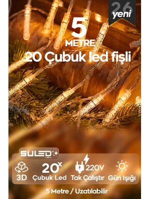 Suled 5 Metre Çubuk Led 20 Led Işık 220V Uzatılabilir Gün Işığı Dekoratif Süsleme Işığı