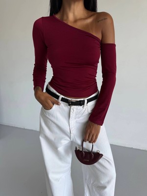 Luord - Store Omuz Detaylı Kollu Bluz Bordo F2336