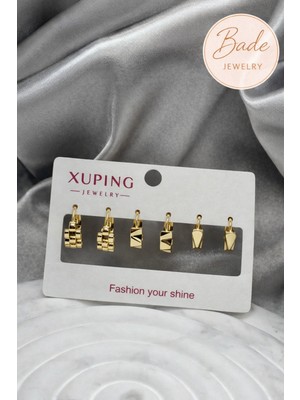 Xuping 14K Gold Renginde 3 Çift (6 Adet) Kararmaz Kadın Halka Küpe (Kıkırdak + Lobe Kombini)