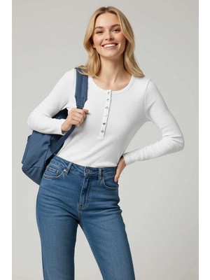 Luord - Store Çıtçıt Detaylı Bluz Beyaz T4343