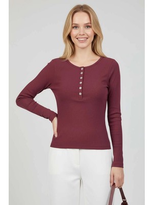 Luord - Store Çıtçıt Detaylı Bluz Mürdüm T4343