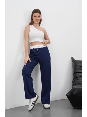 Luord - Store Şeritli Garnili Pantolon Lacivert